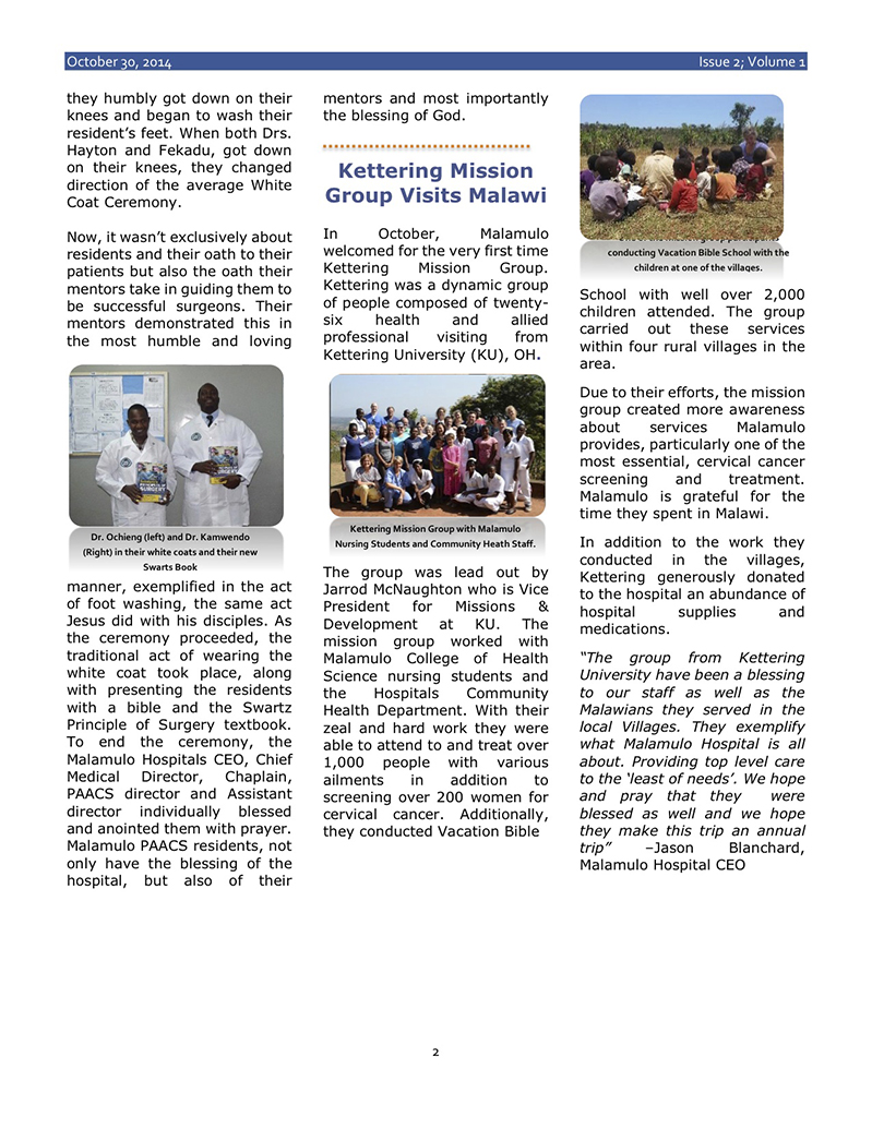 Malamulo Hospital Quarterly Newsletter p2