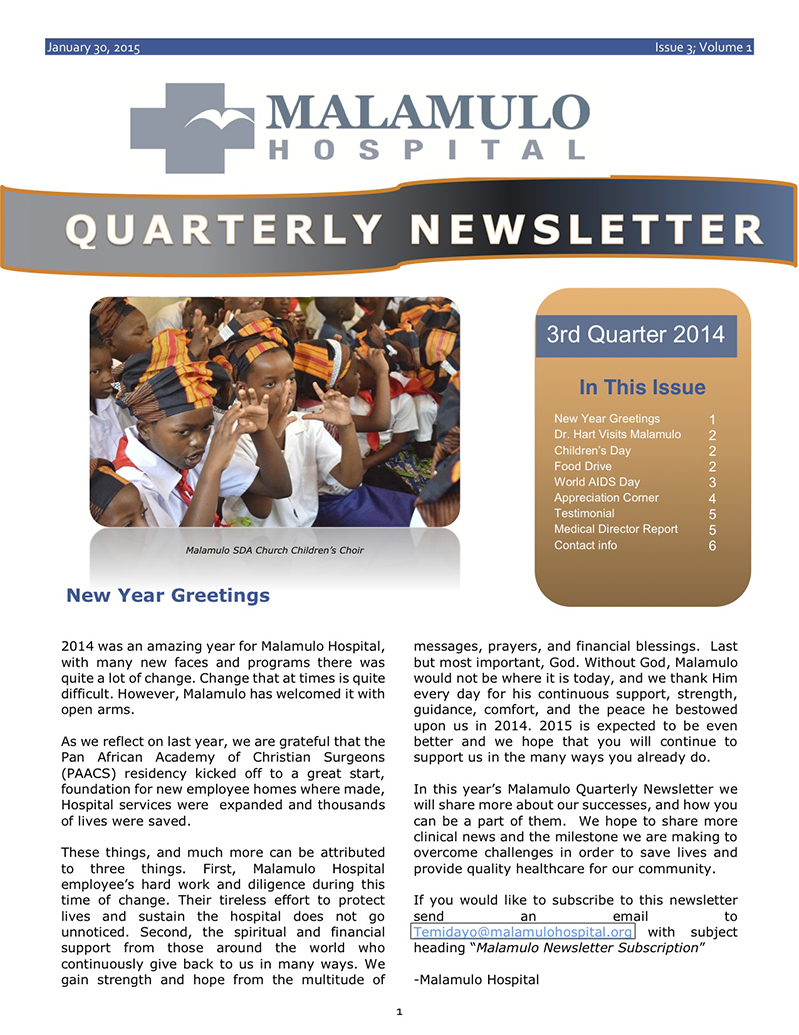 Malamulo Hospital Quarterly Newsletter