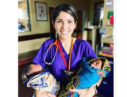 Nurse with twin babies